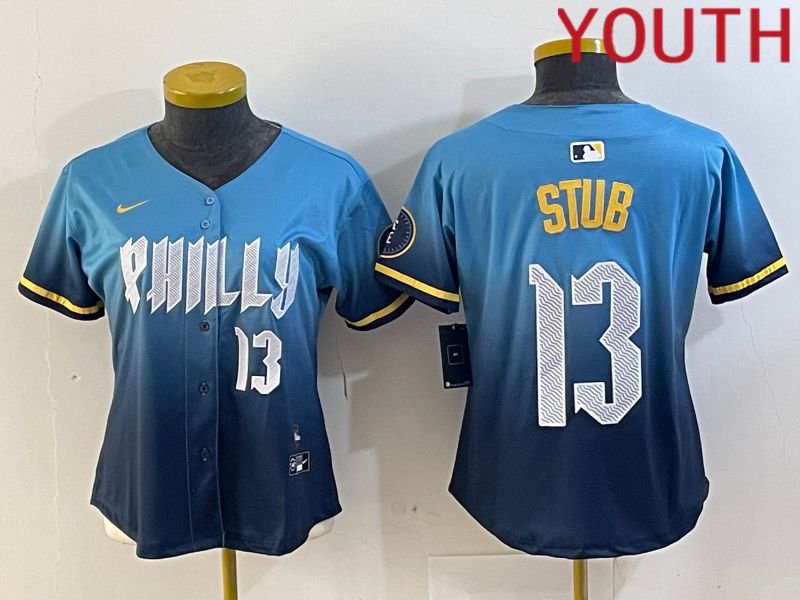 Youth Philadelphia Phillies #13 Stub Blue City Edition 2024 Nike MLB Jersey style 5
